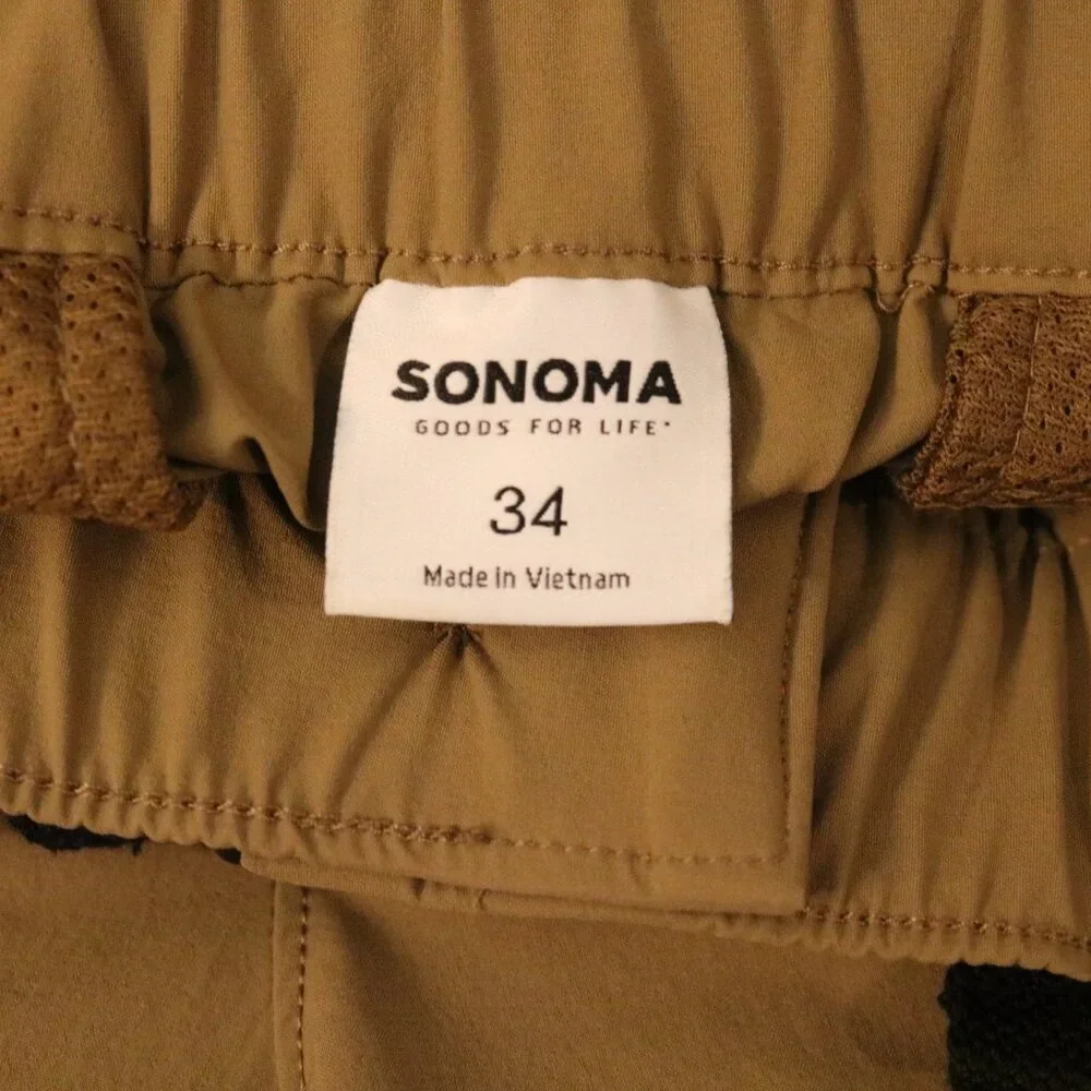 Sonoma men's nylon shorts size 34 elastic waist, easy wear built-in belt